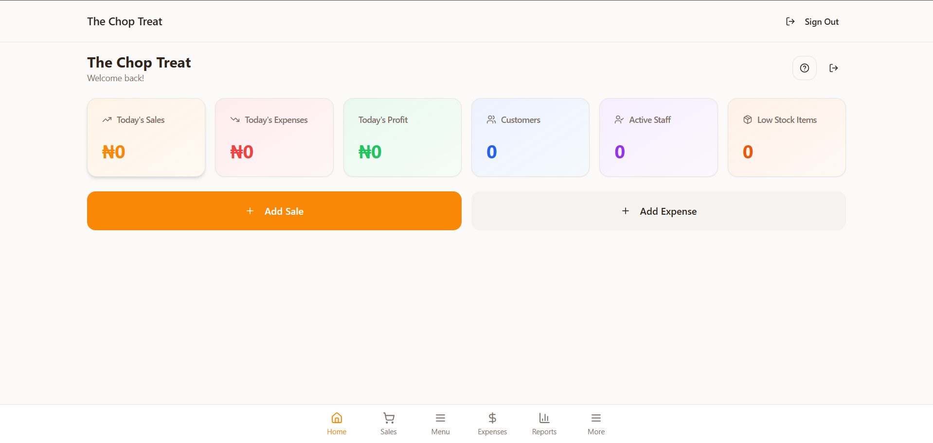 The Chop Treat interface